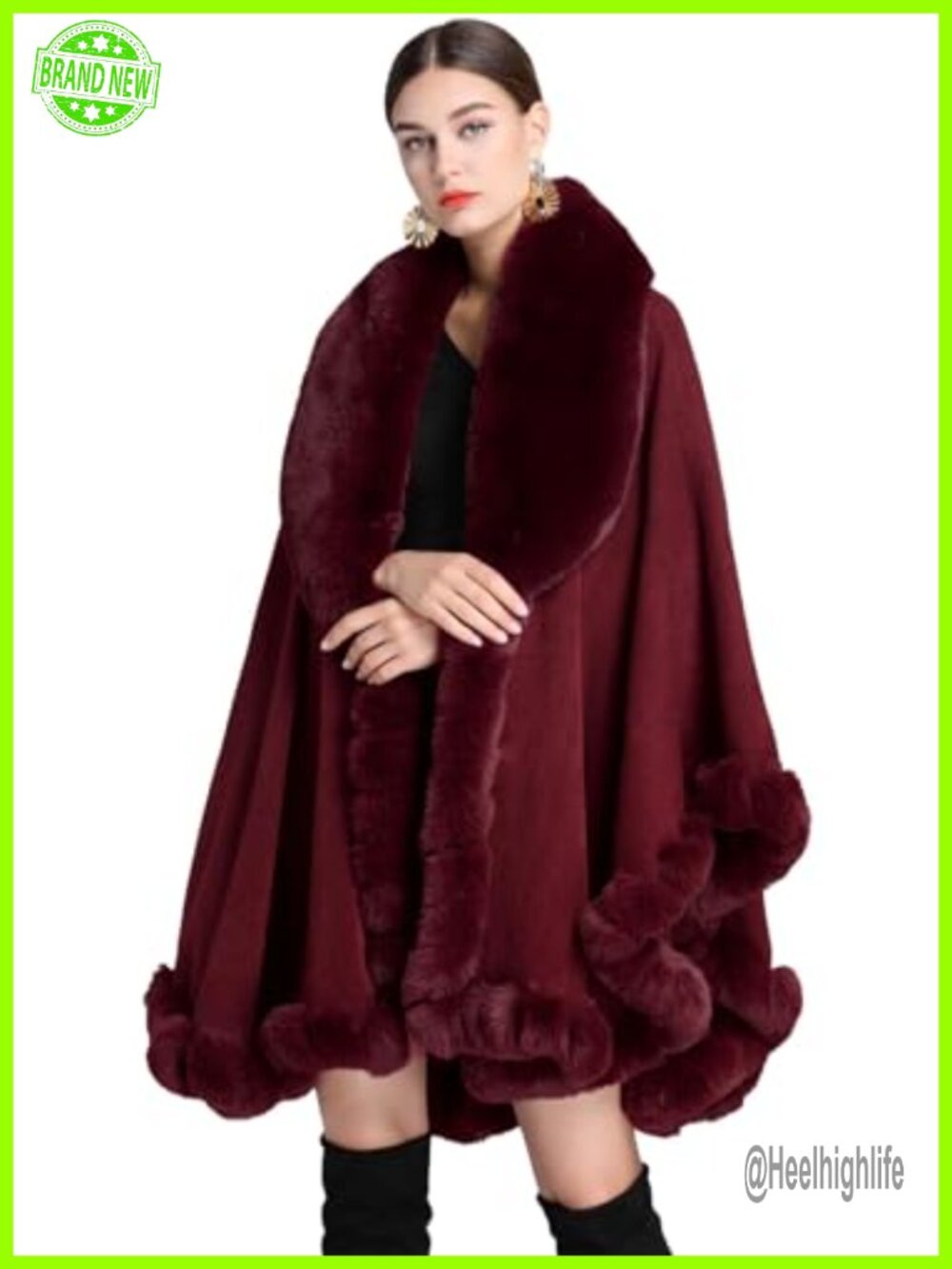 Faux Fur Shawl Wrap Women Winter Knit Poncho Evening Cape